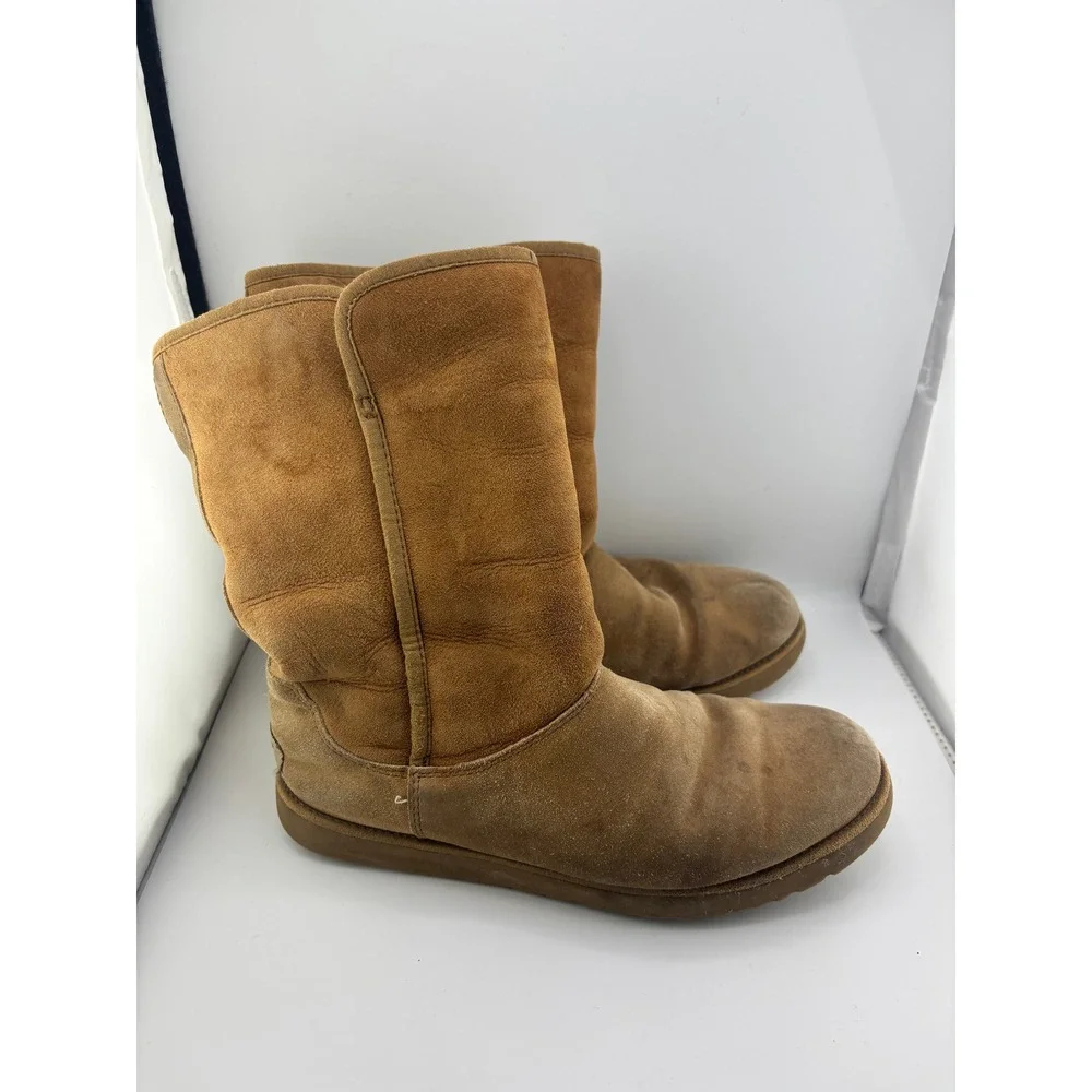 UGG Australia Womens Classic Mid Calf Suede Shearling Boots Chestnut Tan Size 8